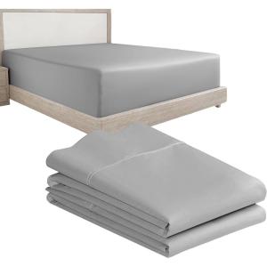 image3Piece Bundle  Fitted Sheet with 2 Pillowcases 400 Thread Count 100 Cotton Sateen Deep Pockets Cal King Size Light Grey