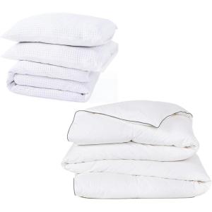 imageCalifornia Design Den 4 Piece King Size Bedding Bundle  3 Piece Textured Duvet Cover Set 400 Thread Count 100 Cotton Sateen White Waffle  1 Down Alternative Comforter White