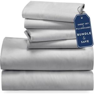 imageCalifornia Design Den 6 Piece King Size Sheet Set with 4 Pillowcases  Soft 100 Cotton Sateen Light Grey
