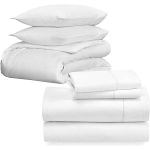 imageCalifornia Design Den 7Piece Bedding Bundle  4 Piece Sheet Set with 3 Piece Duvet Cover Set 400 Thread Count 100 Cotton Sateen King White