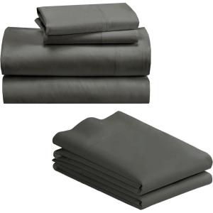 imageCalifornia Design Den Bedding Bundle  King Sheet Set with 4 Pillowcases 500 Thread Count 100 Cotton Sateen Grey