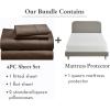 image5 Piece Queen Size Sheet Set Chocolate Rich Brown and Waterproof Mattress Protector White Bundle  400 Thread Count 100 Cotton Sateen 4 Piece Sheet Set with 1 Mattress Protector