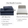 image5 Piece Queen Size Sheet Set Indigo Dusty Blue and Waterproof Mattress Protector White Bundle  400 Thread Count 100 Cotton Sateen 4 Piece Sheet Set with 1 Mattress Protector