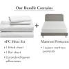 imageCalifornia Design Den 5 Piece Queen Size Sheet Set Ivory and Waterproof Mattress Protector White Bundle  Soft 100 Cotton Sateen 4 Piece Sheet Set with 1 Mattress Protector