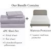 imageCalifornia Design Den 5 Piece Queen Size Sheet Set Lavender Gray and Waterproof Mattress Protector White Bundle  400 Thread Count 100 Cotton Sateen 4 Piece Sheet Set with 1 Mattress Protector