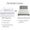 imageCalifornia Design Den 5 Piece Queen Size Sheet Set and Waterproof Mattress Protector Bundle  400 Thread Count 100 Cotton Sateen 4 Piece Sheet Set with 1 Mattress Protector White