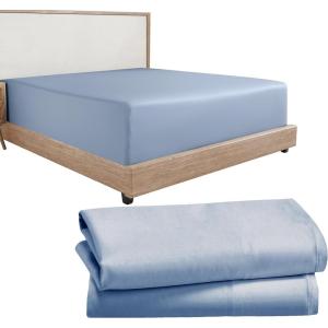 imageCalifornia Design Den 3Piece Bundle  Fitted Sheet with 2 Pillowcases Soft 100 Cotton Sateen Deep Pockets Queen Size Blue Hydrangea