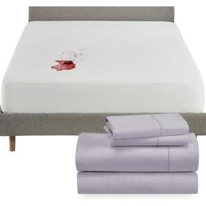 imageCalifornia Design Den 5 Piece Queen Size Sheet Set Lavender Gray and Waterproof Mattress Protector White Bundle  400 Thread Count 100 Cotton Sateen 4 Piece Sheet Set with 1 Mattress Protector