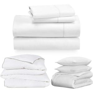 imageCalifornia Design Den 8Piece Bedding Bundle  4 Piece Sheet Set  3 Piece Duvet Cover Set 400 Thread Count 100 Cotton Sateen with 1 Comforter Queen White