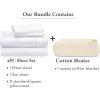 imageCalifornia Design Den 5 Piece Queen Size Bedding Bundle  4 Piece Sheet Set 400 Thread Count 100 Cotton Sateen White with 1 Cotton Bed Blanket Ivory
