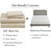 imageCalifornia Design Den 5 Piece Queen Size Sheet Set Beige and Waterproof Mattress Protector White Bundle  400 Thread Count 100 Cotton Sateen 4 Piece Sheet Set with 1 Mattress Protector