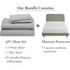 imageCalifornia Design Den 5 Piece Queen Size Sheet Set Light Grey and Waterproof Mattress Protector White Bundle  600 Thread Count 100 Cotton Sateen 4 Piece Sheet Set with 1 Mattress Protector
