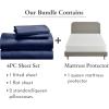 imageCalifornia Design Den 5 Piece Queen Size Sheet Set Navy Blue and Waterproof Mattress Protector White Bundle  Soft 100 Cotton Sateen 4 Piece Sheet Set with 1 Mattress Protector