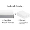 imageCalifornia Design Den Bedding Bundle  Stripe Queen Fitted Sheet with 2 Pillowcases 500 Thread Count 100 Cotton Sateen Stripe White