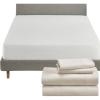 imageCalifornia Design Den 5 Piece Queen Size Sheet Set Ivory and Waterproof Mattress Protector White Bundle  600 Thread Count 100 Cotton Sateen 4 Piece Sheet Set with 1 Mattress Protector