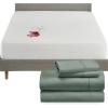 imageCalifornia Design Den 5 Piece Queen Size Sheet Set Sage Green and Waterproof Mattress Protector White Bundle  400 Thread Count 100 Cotton Sateen 4 Piece Sheet Set with 1 Mattress Protector