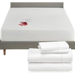imageCalifornia Design Den 5 Piece Queen Size Sheet Set Antique White and Waterproof Mattress Protector White Bundle  400 Thread Count 100 Cotton Sateen 4 Piece Sheet Set with 1 Mattress Protector