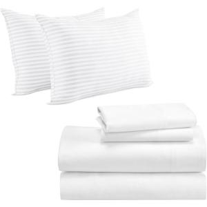 imageCalifornia Design Den 6 Piece Bedding Bundle  4 Piece Sheet Set 600 Thread Count 100 Cotton Sateen with 2 Bed Pillows Queen White