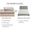imageCalifornia Design Den 5 Piece Queen Size Sheet Set Beige and Waterproof Mattress Protector White Bundle  Soft 100 Cotton Sateen 4 Piece Sheet Set with 1 Mattress Protector
