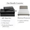 imageCalifornia Design Den 5 Piece Queen Size Sheet Set Black and Waterproof Mattress Protector White Bundle  400 Thread Count 100 Cotton Sateen 4 Piece Sheet Set with 1 Mattress Protector