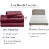 imageCalifornia Design Den 5 Piece Queen Size Sheet Set Burgundy Red and Waterproof Mattress Protector White Bundle  400 Thread Count 100 Cotton Sateen 4 Piece Sheet Set with 1 Mattress Protector