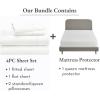 imageCalifornia Design Den 5 Piece Queen Size Sheet Set Ivory and Waterproof Mattress Protector White Bundle  400 Thread Count 100 Cotton Sateen 4 Piece Sheet Set with 1 Mattress Protector