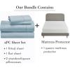 imageCalifornia Design Den 5 Piece Queen Size Sheet Set Sky Blue and Waterproof Mattress Protector White Bundle  400 Thread Count 100 Cotton Sateen 4 Piece Sheet Set with 1 Mattress Protector