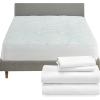 imageCalifornia Design Den 5 Piece Bedding Bundle  4 Piece Sheet Set 100 Cotton Sateen with 1 Mattress Pad Queen White