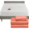 imageCalifornia Design Den 5 Piece Queen Size Sheet Set Bright Salmon and Waterproof Mattress Protector White Bundle  400 Thread Count 100 Cotton Sateen 4 Piece Sheet Set with 1 Mattress Protector