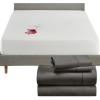 imageCalifornia Design Den 5 Piece Queen Size Sheet Set Grey and Waterproof Mattress Protector White Bundle  400 Thread Count 100 Cotton Sateen 4 Piece Sheet Set with 1 Mattress Protector