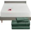 imageCalifornia Design Den 5 Piece Queen Size Sheet Set Hunter Green and Waterproof Mattress Protector White Bundle  400 Thread Count 100 Cotton Sateen 4 Piece Sheet Set with 1 Mattress Protector