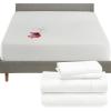 imageCalifornia Design Den 5 Piece Queen Size Sheet Set Ivory and Waterproof Mattress Protector White Bundle  400 Thread Count 100 Cotton Sateen 4 Piece Sheet Set with 1 Mattress Protector