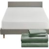 imageCalifornia Design Den 5 Piece Queen Size Sheet Set Sage Green and Waterproof Mattress Protector White Bundle  Soft 100 Cotton Sateen 4 Piece Sheet Set with 1 Mattress Protector