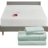 imageCalifornia Design Den 5 Piece Queen Size Sheet Set Seafoam and Waterproof Mattress Protector White Bundle  400 Thread Count 100 Cotton Sateen 4 Piece Sheet Set with 1 Mattress Protector