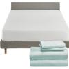 imageCalifornia Design Den 5 Piece Queen Size Sheet Set Seafoam and Waterproof Mattress Protector White Bundle  Soft 100 Cotton Sateen 4 Piece Sheet Set with 1 Mattress Protector