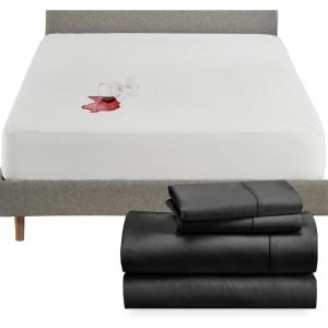 imageCalifornia Design Den 5 Piece Queen Size Sheet Set Black and Waterproof Mattress Protector White Bundle  400 Thread Count 100 Cotton Sateen 4 Piece Sheet Set with 1 Mattress Protector