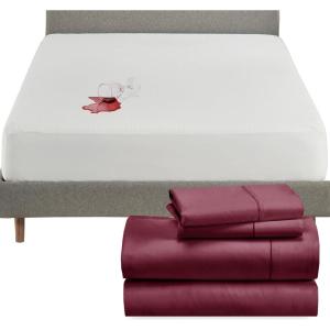imageCalifornia Design Den 5 Piece Queen Size Sheet Set Burgundy Red and Waterproof Mattress Protector White Bundle  400 Thread Count 100 Cotton Sateen 4 Piece Sheet Set with 1 Mattress Protector