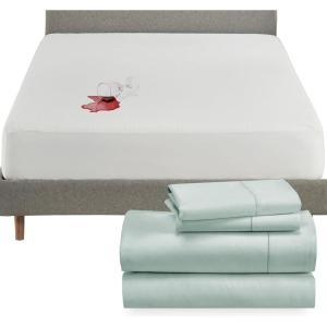 imageCalifornia Design Den 5 Piece Queen Size Sheet Set Seafoam and Waterproof Mattress Protector White Bundle  400 Thread Count 100 Cotton Sateen 4 Piece Sheet Set with 1 Mattress Protector
