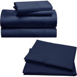 imageCalifornia Design Den Bedding Bundle  Queen Sheet Set with 4 Pillowcases 100 Organic Cotton Percale Navy