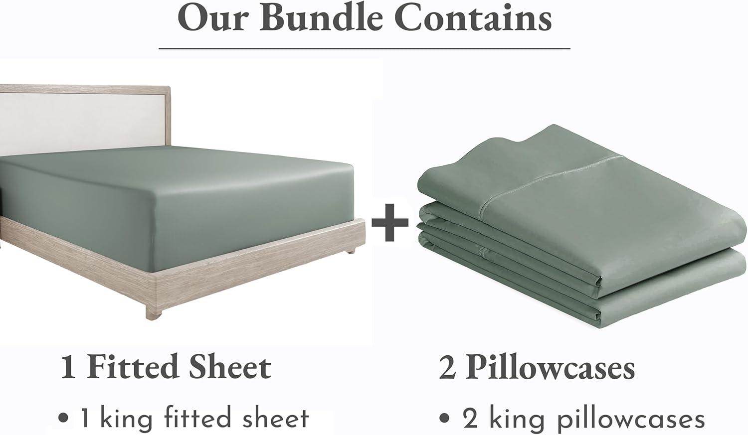imageCalifornia Design Den 3Piece Bundle  Fitted Sheet with 2 Pillowcases 400 Thread Count 100 Cotton Sateen Deep Pockets King Size Sage Green