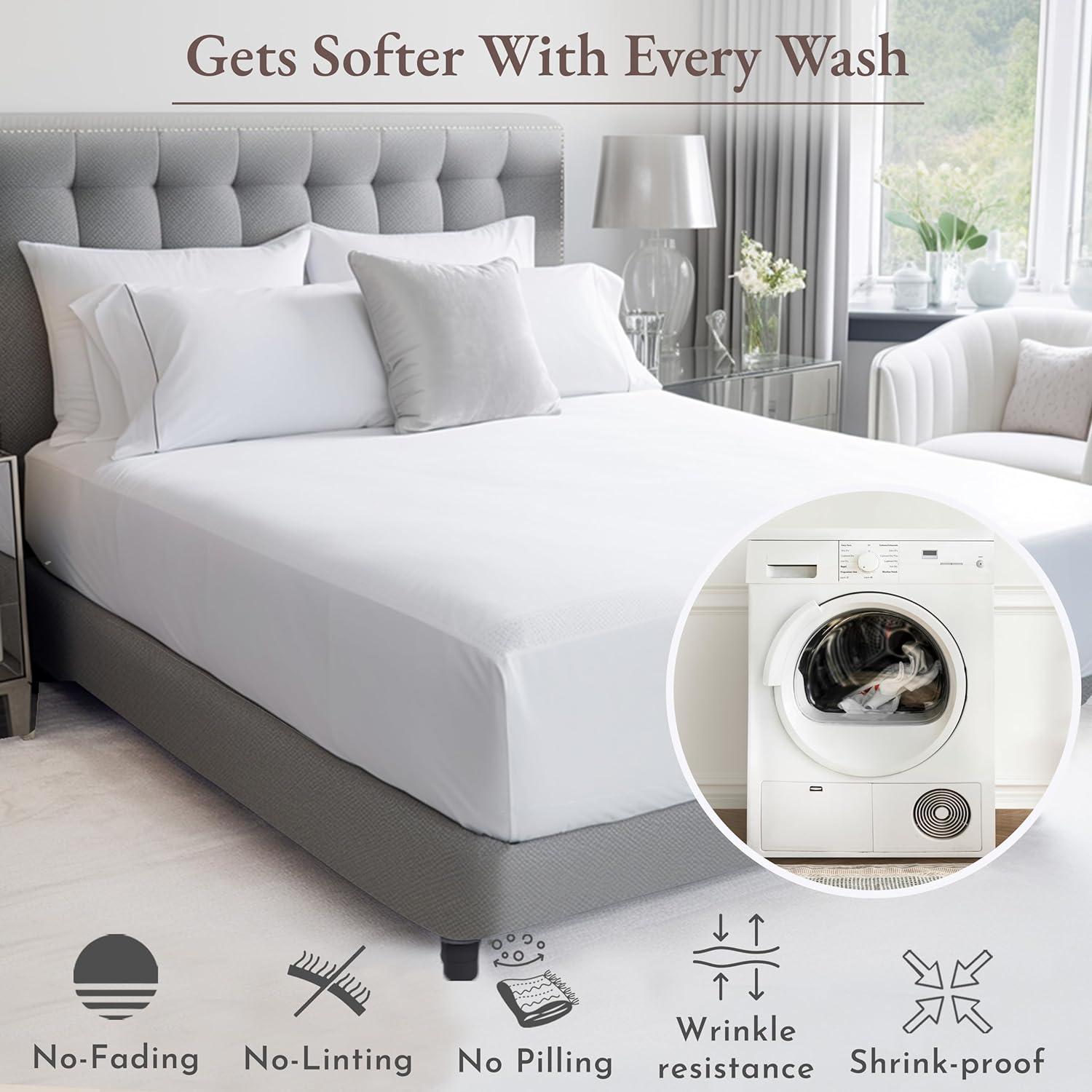 imageCalifornia Design Den 5 Piece King Size Sheet Set Seafoam and Waterproof Mattress Protector White Bundle  Soft 100 Cotton Sateen 4 Piece Sheet Set with 1 Mattress Protector