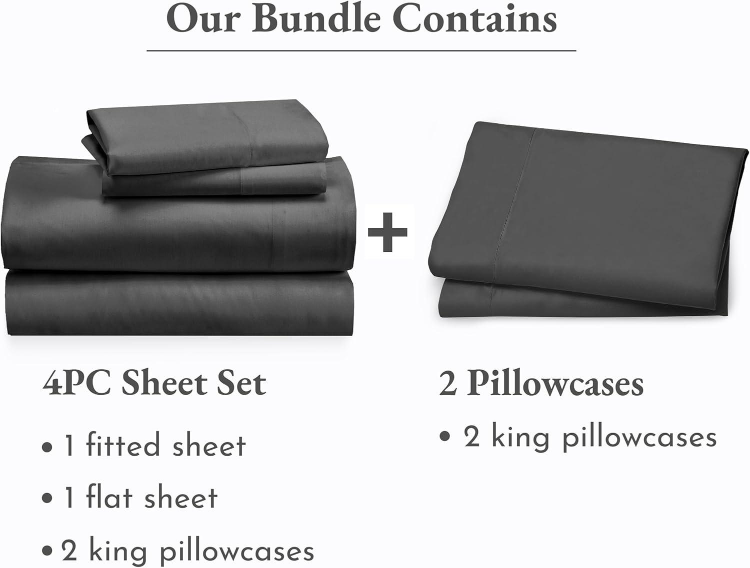 imageCalifornia Design Den 6 Piece King Size Sheet Set with 4 Pillowcases Rayon from Bamboo Sateen Grey
