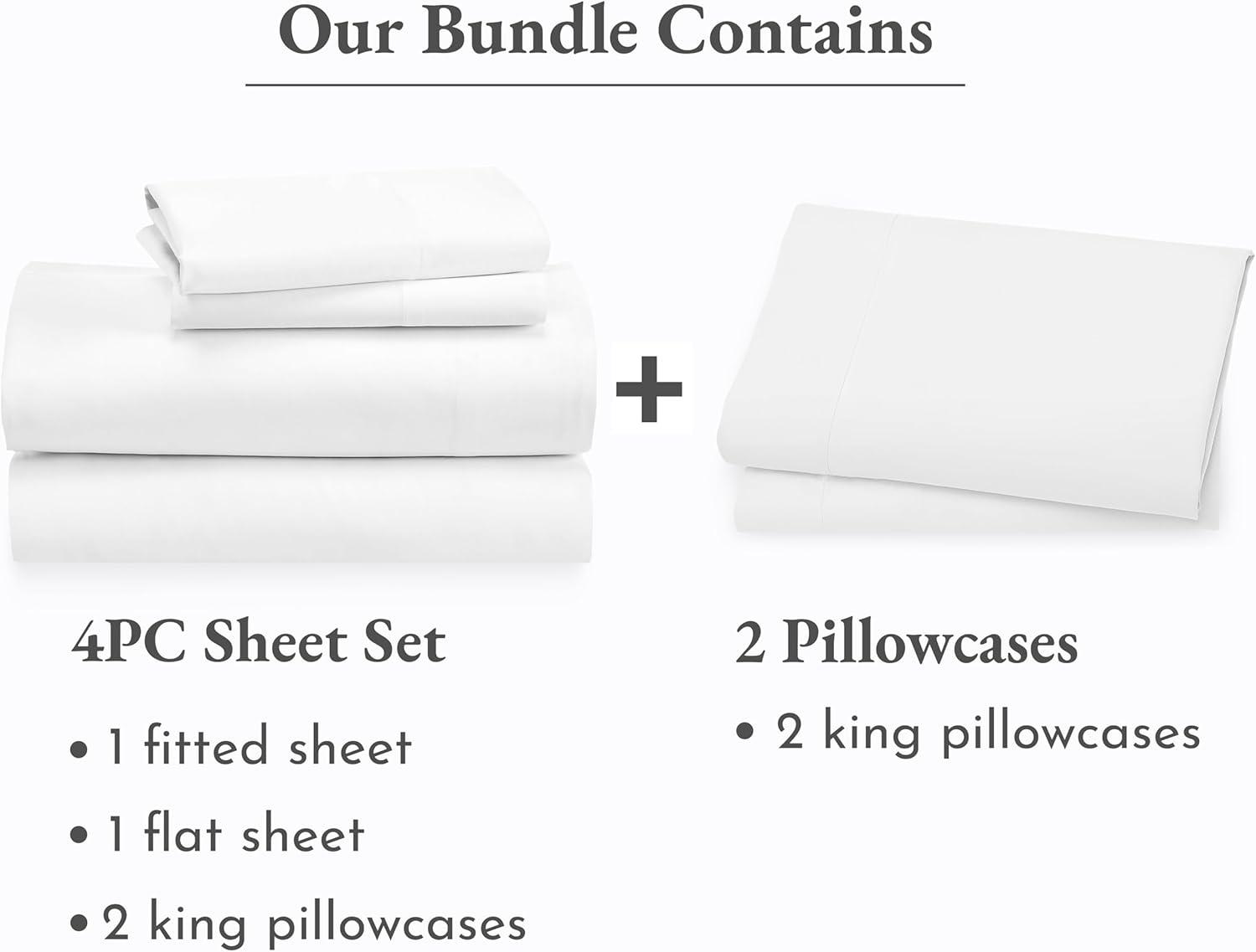 imageCalifornia Design Den 6 Piece King Size Sheet Set with 4 Pillowcases Rayon from Bamboo Sateen White