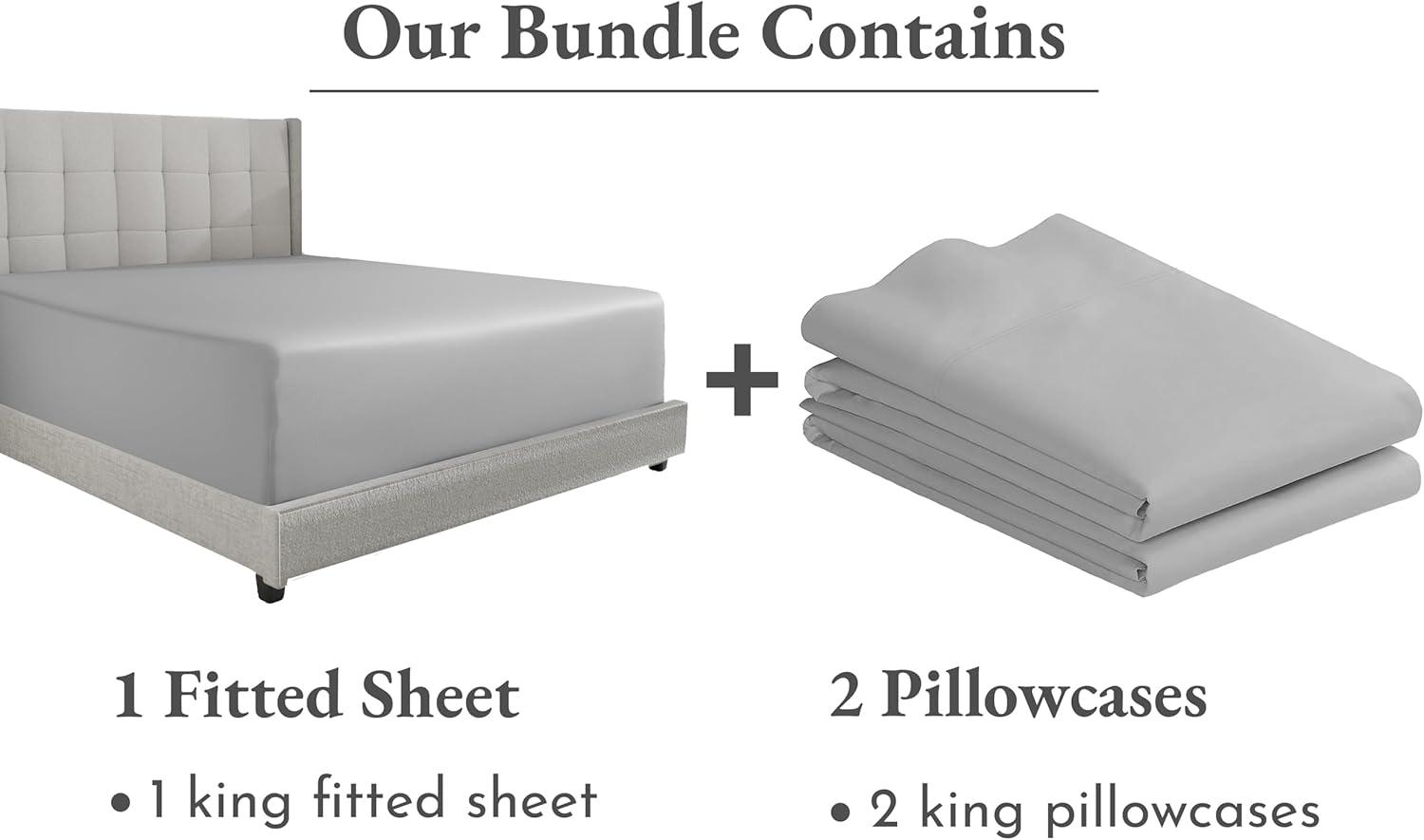 imageCalifornia Design Den Bedding Bundle  King Fitted Sheet with 2 Pillowcases 600 Thread Count 100 Cotton Sateen Light Grey