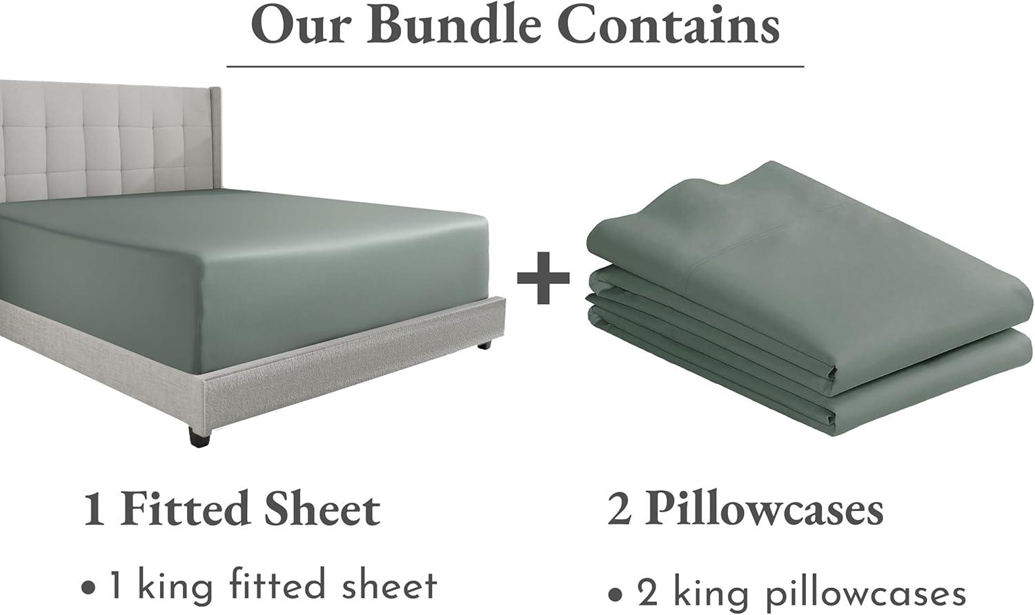 imageCalifornia Design Den Bedding Bundle  King Fitted Sheet with 2 Pillowcases 600 Thread Count 100 Cotton Sateen Sage Green