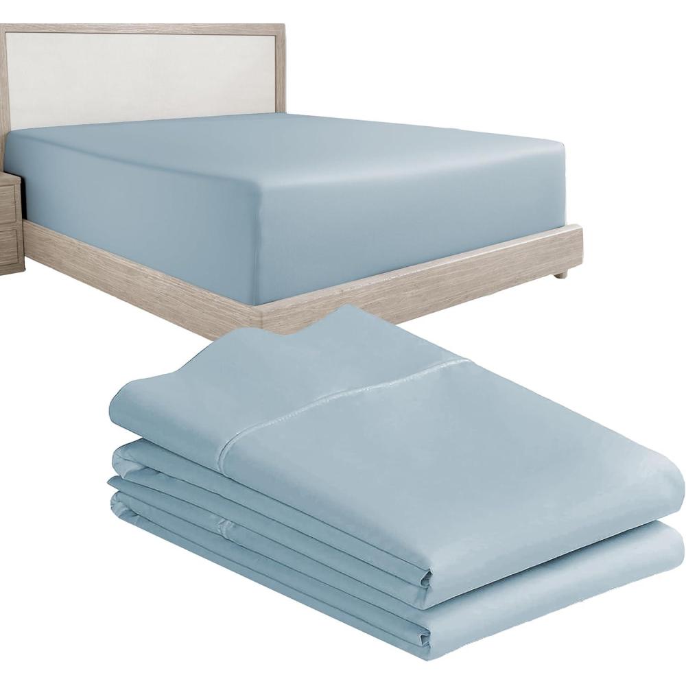 imageCalifornia Design Den 3Piece Bundle  Fitted Sheet with 2 Pillowcases 400 Thread Count 100 Cotton Sateen Deep Pockets King Size Sky Blue