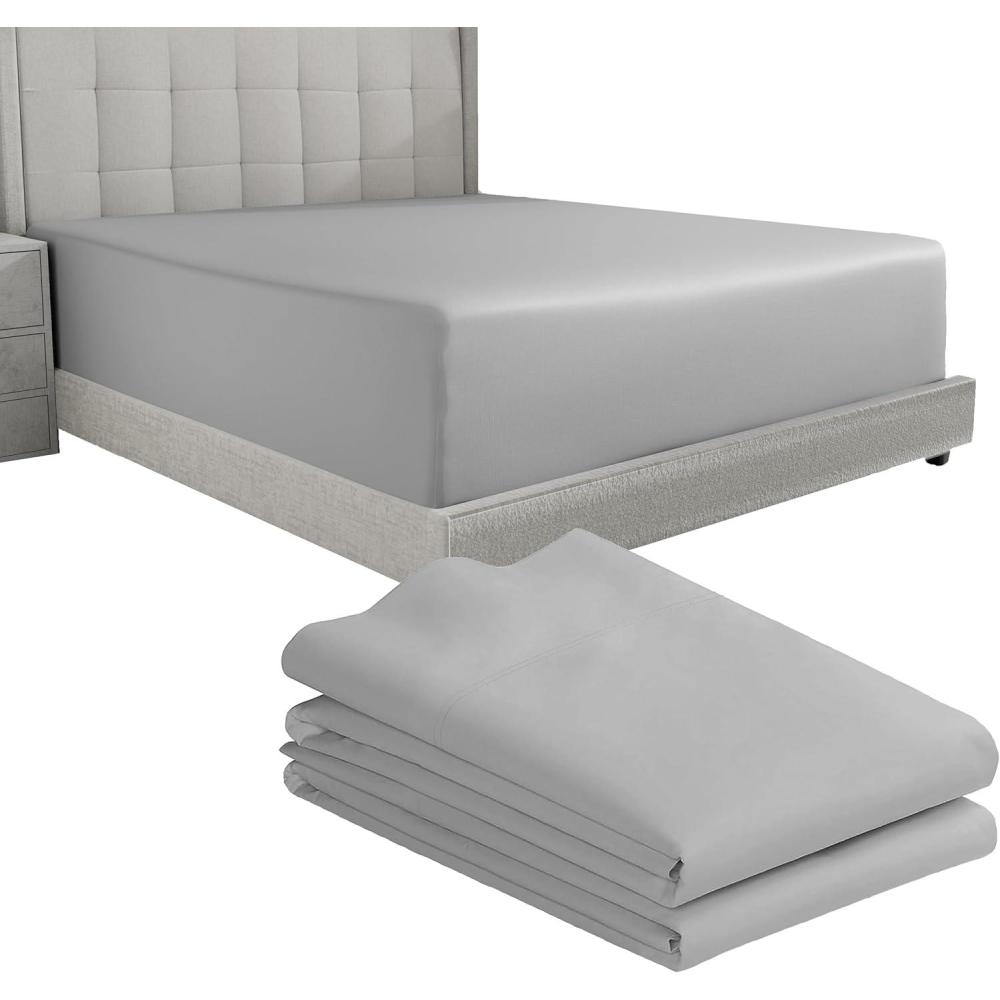 imageCalifornia Design Den Bedding Bundle  King Fitted Sheet with 2 Pillowcases 600 Thread Count 100 Cotton Sateen Light Grey