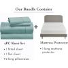 imageCalifornia Design Den 5 Piece King Size Sheet Set Teal and Waterproof Mattress Protector White Bundle  400 Thread Count 100 Cotton Sateen 4 Piece Sheet Set with 1 Mattress Protector