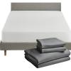 imageCalifornia Design Den 5 Piece King Size Sheet Set Grey and Waterproof Mattress Protector Bundle White  100 Egyptian Cotton Sateen 4 Piece Sheet Set with 1 Mattress Protector