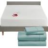 imageCalifornia Design Den 5 Piece King Size Sheet Set Teal and Waterproof Mattress Protector White Bundle  400 Thread Count 100 Cotton Sateen 4 Piece Sheet Set with 1 Mattress Protector